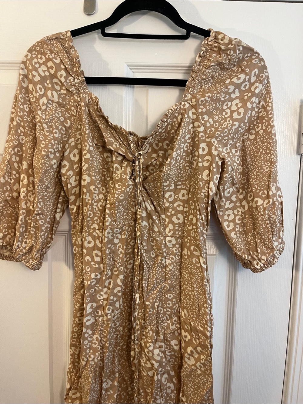 Sincerely Jules Beige Leopard Print Tie-Front Midi Dress Bohemian Neutral